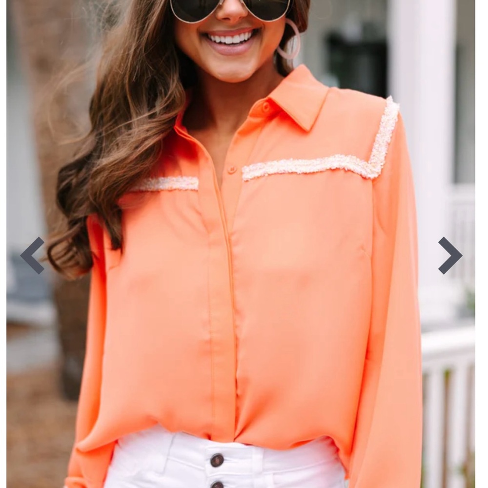 Women's Orange Button-Up Blouse